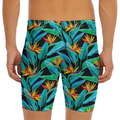 Teal Tropical Pattern Print Men's Long Boxer Briefs