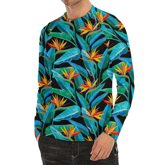 Teal Tropical Pattern Print Men's Long Sleeve Rash Guard