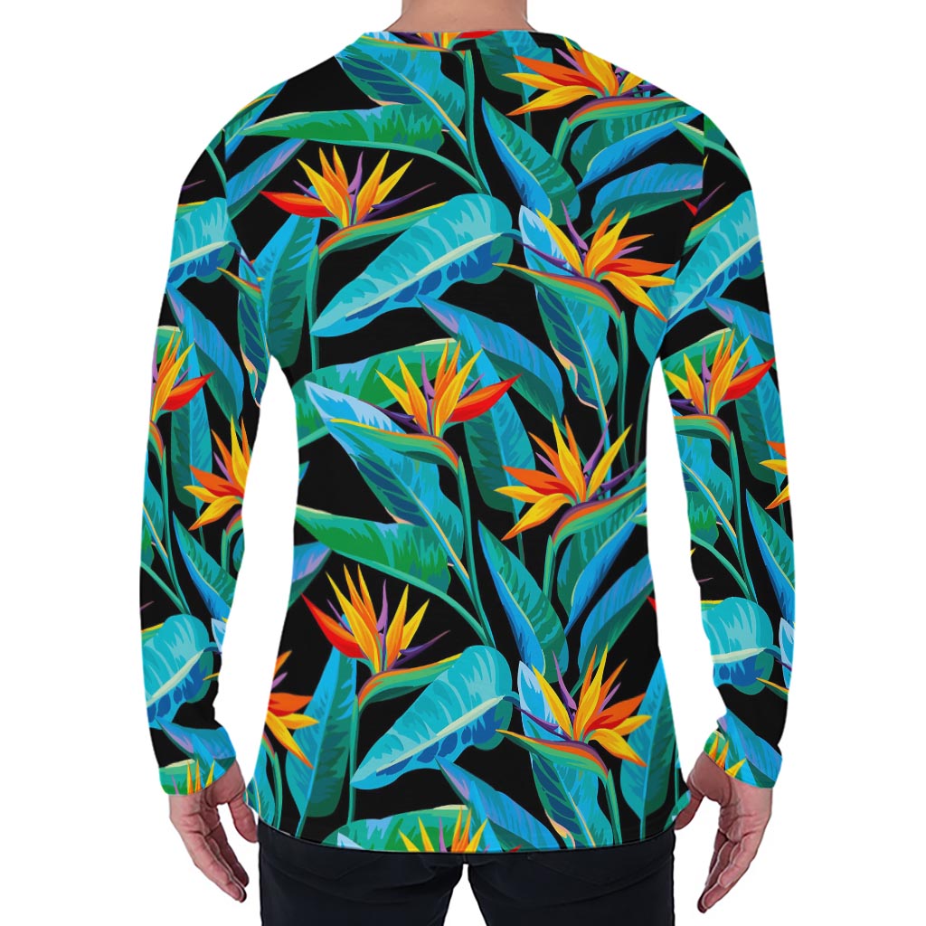 Teal Tropical Pattern Print Men's Long Sleeve T-Shirt