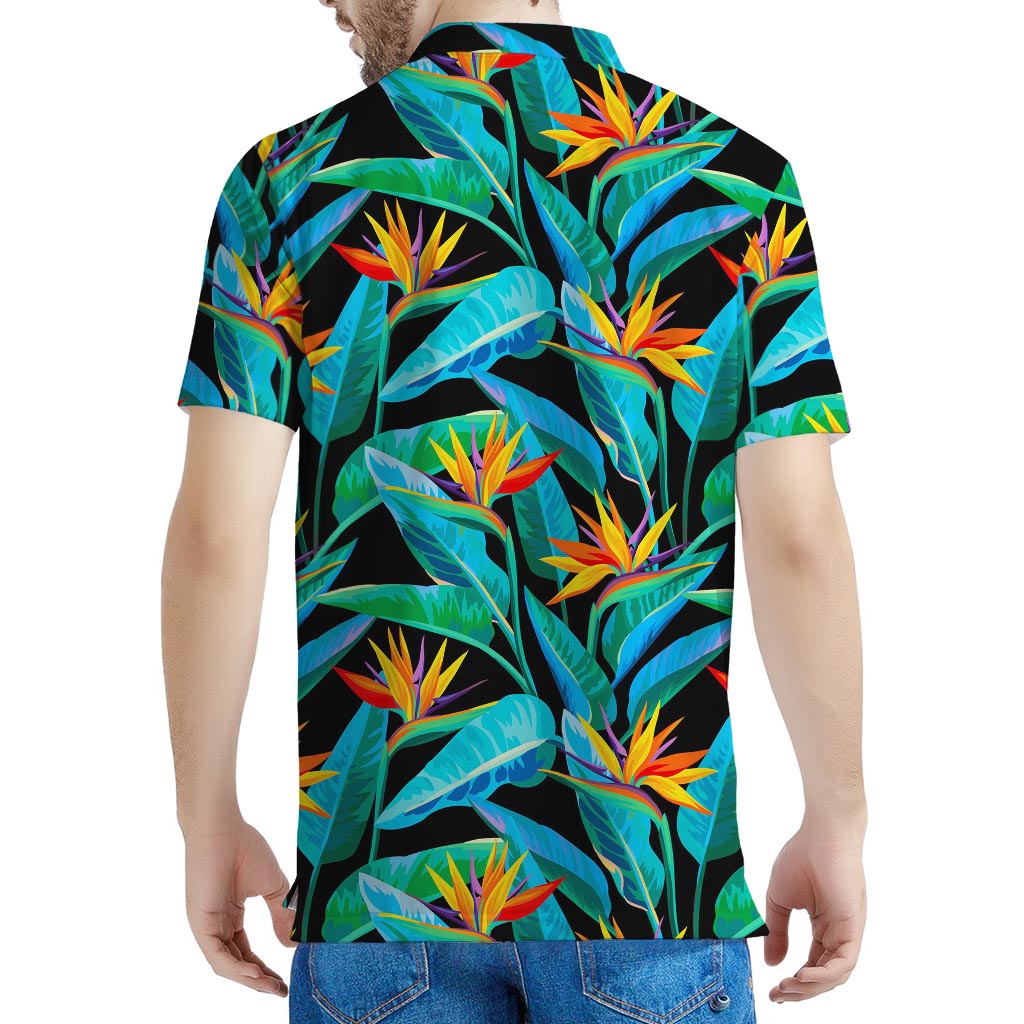 Teal Tropical Pattern Print Men's Polo Shirt