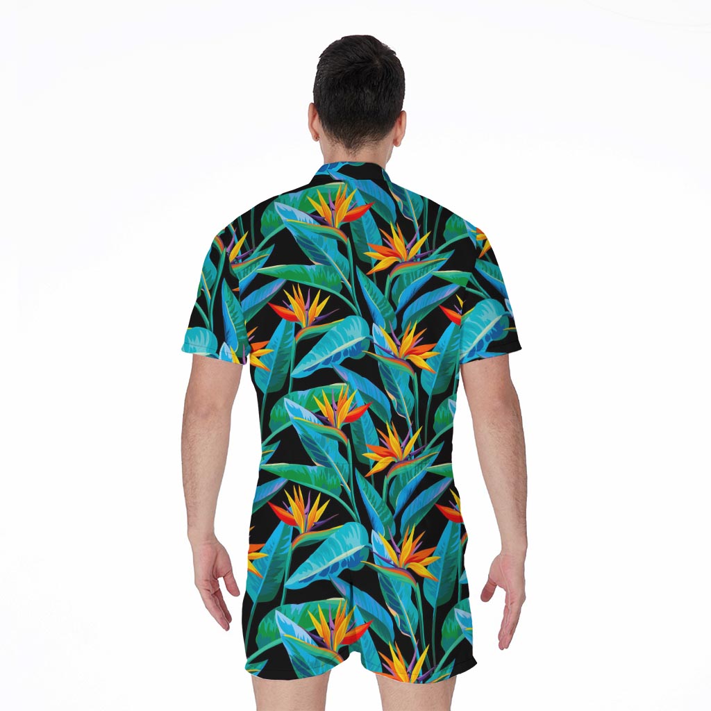 Teal Tropical Pattern Print Men's Rompers