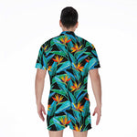 Teal Tropical Pattern Print Men's Rompers