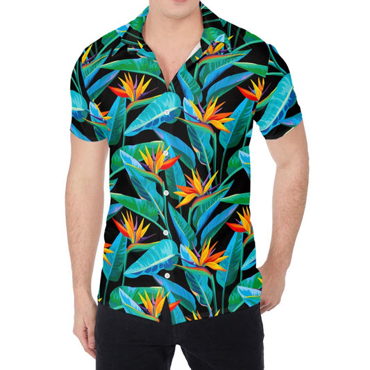 Teal Tropical Pattern Print Men's Shirt