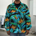 Teal Tropical Pattern Print Men's Shirt Jacket