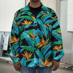 Teal Tropical Pattern Print Men's Shirt Jacket