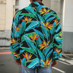 Teal Tropical Pattern Print Men's Shirt Jacket