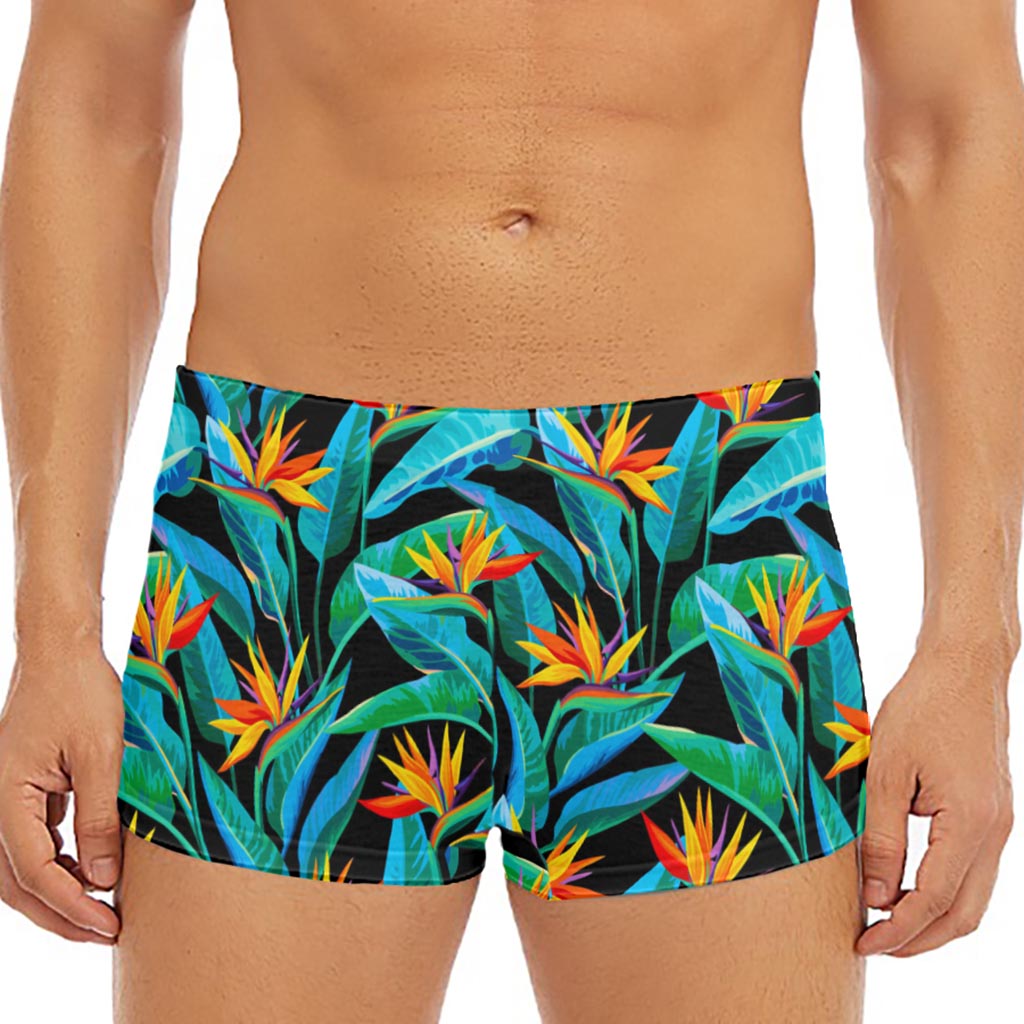 Teal Tropical Pattern Print Men's Short Boxer Briefs