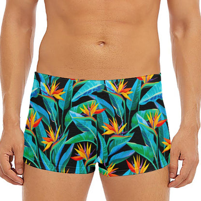 Teal Tropical Pattern Print Men's Short Boxer Briefs