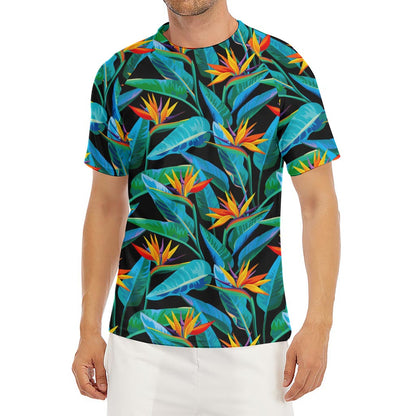 Teal Tropical Pattern Print Men's Short Sleeve Rash Guard