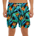 Teal Tropical Pattern Print Men's Split Running Shorts