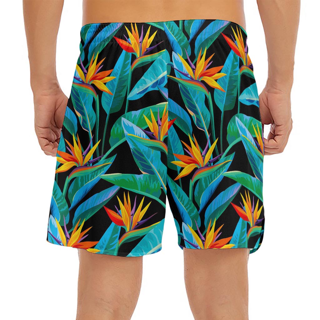 Teal Tropical Pattern Print Men's Split Running Shorts