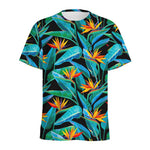Teal Tropical Pattern Print Men's Sports T-Shirt