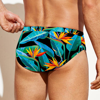 Teal Tropical Pattern Print Men's Swim Briefs