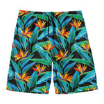 Teal Tropical Pattern Print Men's Swim Trunks