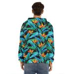 Teal Tropical Pattern Print Men's Velvet Pullover Hoodie