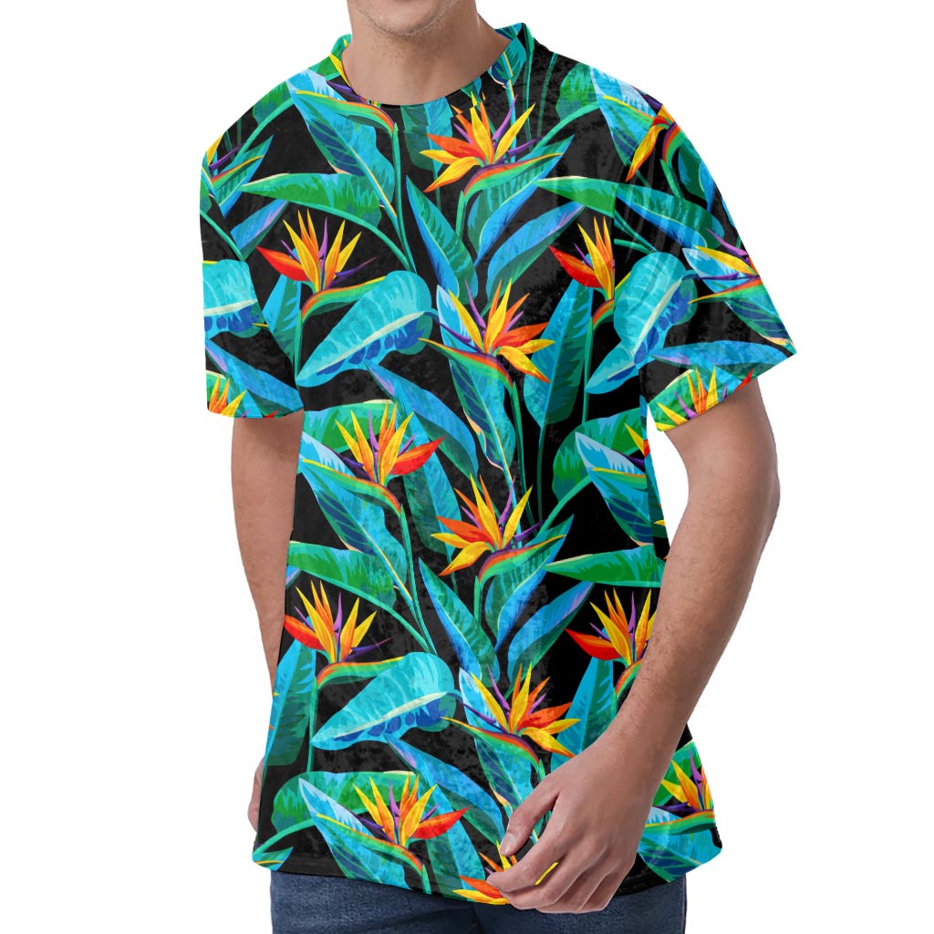 Teal Tropical Pattern Print Men's Velvet T-Shirt