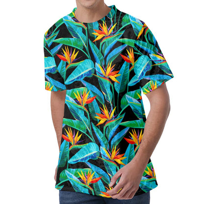 Teal Tropical Pattern Print Men's Velvet T-Shirt