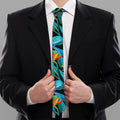 Teal Tropical Pattern Print Necktie