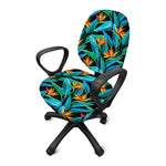 Teal Tropical Pattern Print Office Chair Cover