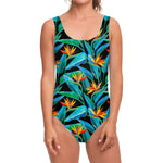 Teal Tropical Pattern Print One Piece Swimsuit