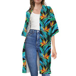 Teal Tropical Pattern Print Open Front Beach Cover Up