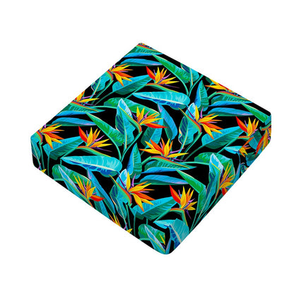 Teal Tropical Pattern Print Outdoor Seat Cushion Cover