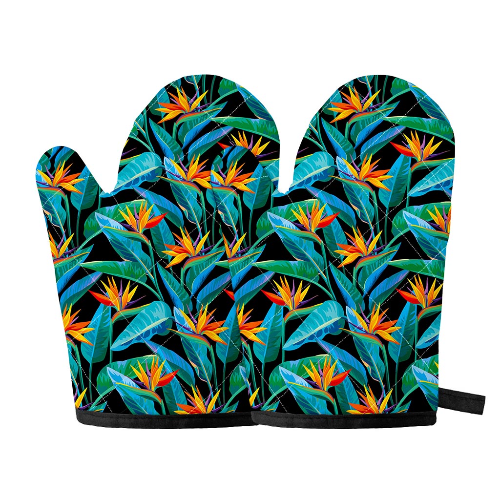 Teal Tropical Pattern Print Oven Mitts