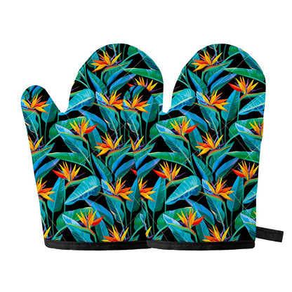 Teal Tropical Pattern Print Oven Mitts