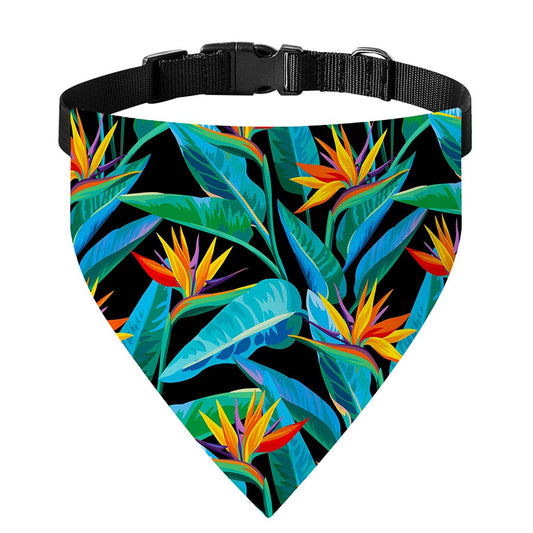 Teal Tropical Pattern Print Over The Collar Dog Bandana