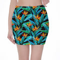 Teal Tropical Pattern Print Pencil Mini Skirt