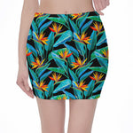 Teal Tropical Pattern Print Pencil Mini Skirt