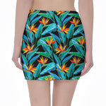 Teal Tropical Pattern Print Pencil Mini Skirt