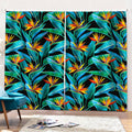 Teal Tropical Pattern Print Pencil Pleat Curtains