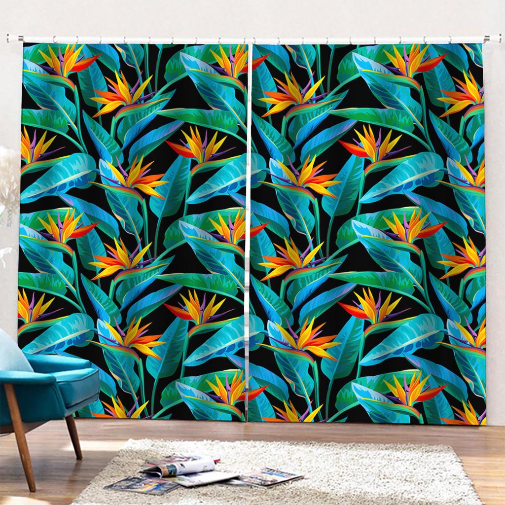 Teal Tropical Pattern Print Pencil Pleat Curtains