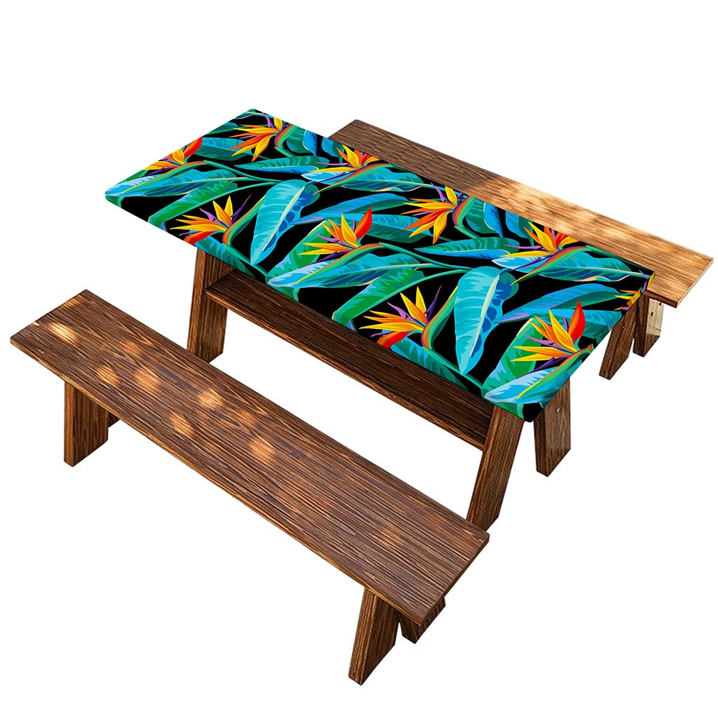 Teal Tropical Pattern Print Picnic Table Cover