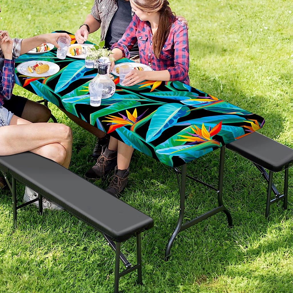 Teal Tropical Pattern Print Picnic Table Cover