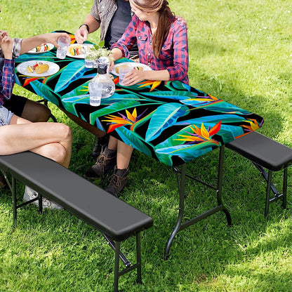 Teal Tropical Pattern Print Picnic Table Cover