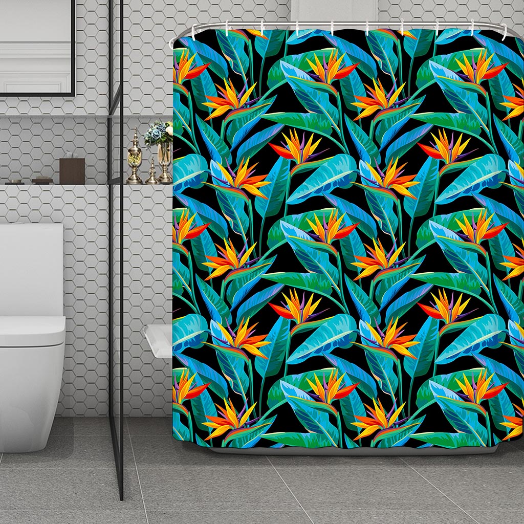 Teal Tropical Pattern Print Polyester Shower Curtain