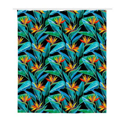 Teal Tropical Pattern Print Polyester Shower Curtain