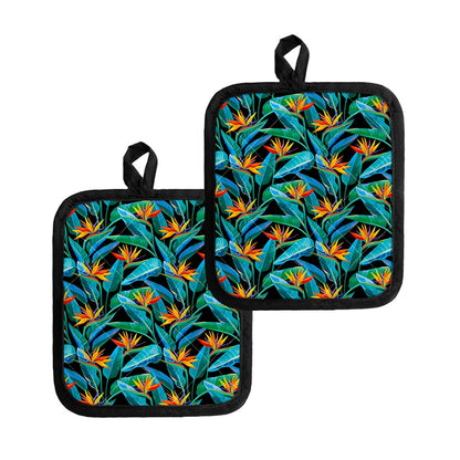 Teal Tropical Pattern Print Pot Holders
