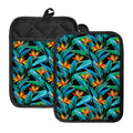 Teal Tropical Pattern Print Pot Holders With Pocket