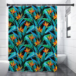 Teal Tropical Pattern Print Premium Shower Curtain