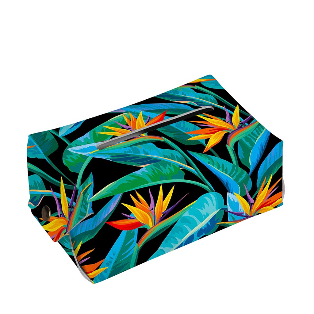 Teal Tropical Pattern Print Rectangle Tissue Box Cover