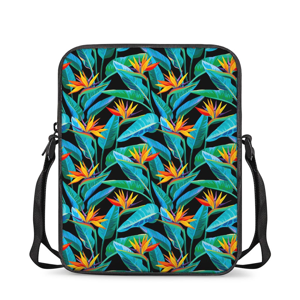 Teal Tropical Pattern Print Rectangular Crossbody Bag