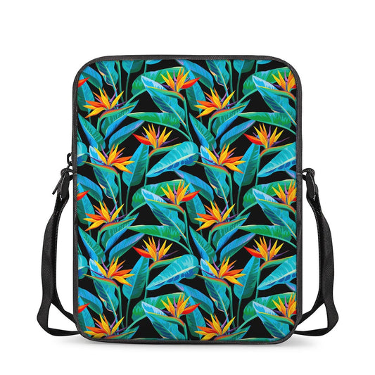 Teal Tropical Pattern Print Rectangular Crossbody Bag