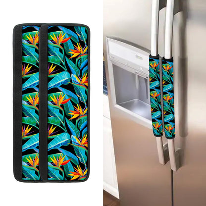 Teal Tropical Pattern Print Refrigerator Handle Covers