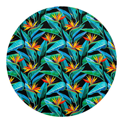 Teal Tropical Pattern Print Round Blanket