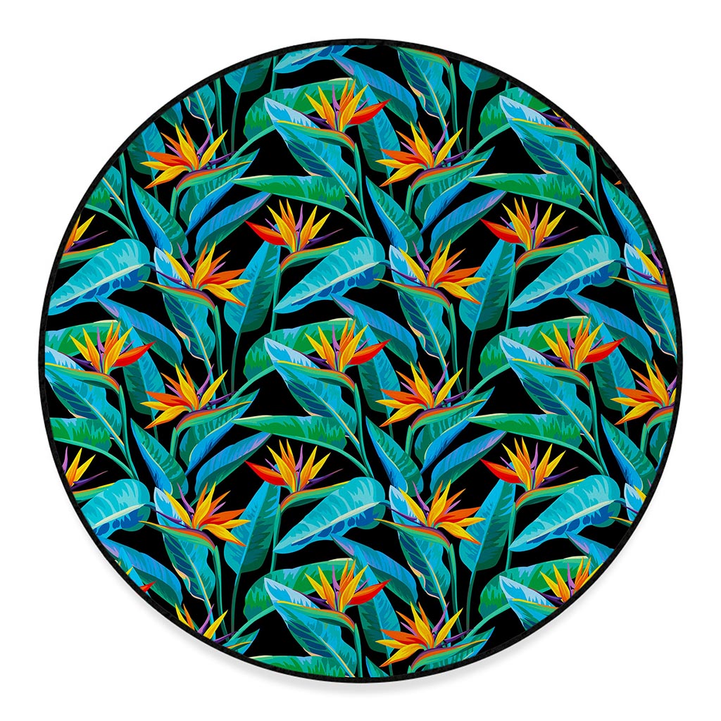 Teal Tropical Pattern Print Round Floor Mat