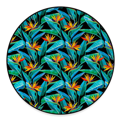 Teal Tropical Pattern Print Round Floor Mat