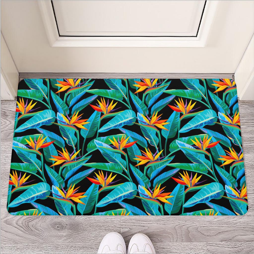 Teal Tropical Pattern Print Rubber Doormat